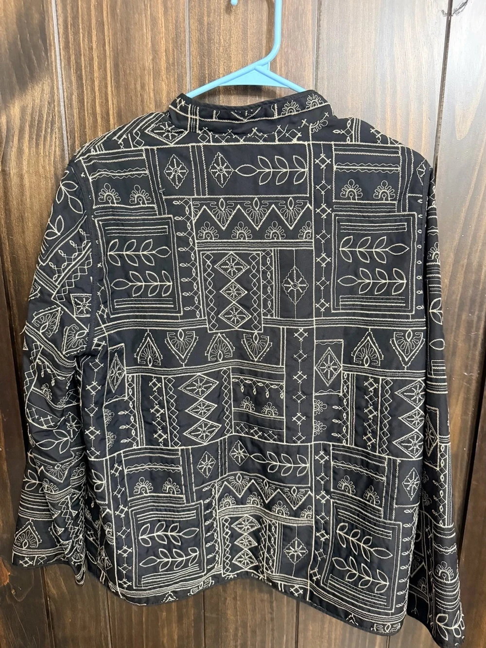 Black Embroidered Geometric Patterned Open Front Jacket - Picture 6 of 6